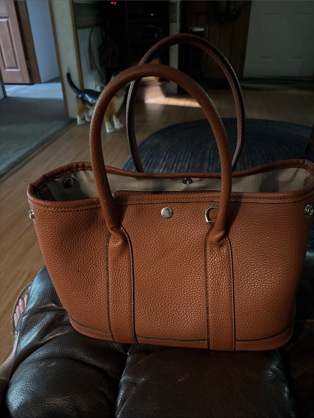 Cognac Brown Leather Tote Bag designer inspired